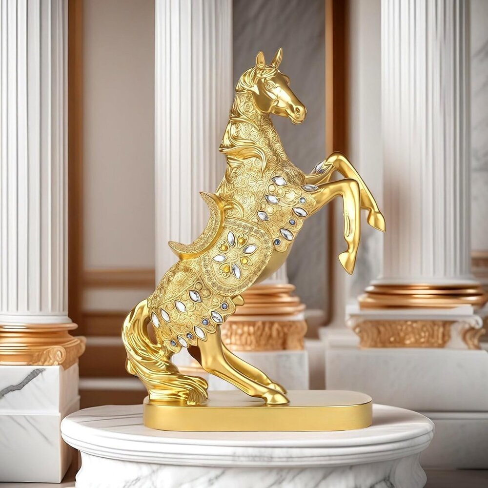 Gold Horse Standing Figurine Creative Statue Decorative Home & Office Figurine - Picture 4 of 7